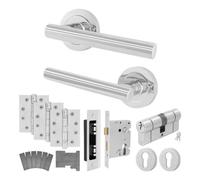 Afit Polished Chrome Door Handle Euro Lock And Double Cylinder Kit - Fir Fd30/60, Handles, Locks, Hinges - Olvera