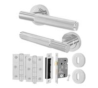 AFIT Polished Chrome Door Handle Round Rose, Key Lock 64mm with Hinges in Silver | Size: 150mm x 150mm AFIT Silver 150mm x 150mm