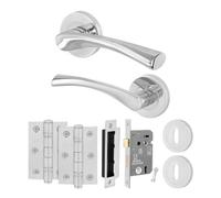 Afit Polished Chrome Door Handle Round Rose Key Lock Kit, 1 Pair Internal Lever Handles With Lock 64mm - Novi Range