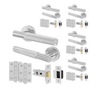 AFIT Polished Chrome Door Handles Rose Latch Kit, 5 Pairs Knurled Hinges in Silver | Size: 150mm x 150mm AFIT Silver 150mm x 150mm