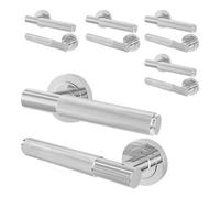Afit Polished Chrome Door Handles Round Rose, 5 Pairs Of Knurled Internal Lever Handles - Nurl Range