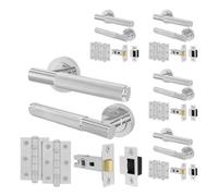 Afit Polished Chrome Door Handles Round Rose Latch Kit, 5 Pairs Knurled Internal Lever Handles, Latches 64mm And Hinges - Nurl