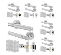Afit Polished Chrome Door Handles Round Rose Latch Kit, 6 Pairs Knurled Internal Lever Handles, Latches 64mm And Hinges - Nurl