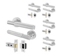 AFIT Polished Chrome Door Handles Round Rose with Latch, 5 Pairs Knurled in Silver | Size: 150mm x 150mm AFIT Silver 150mm x 150mm