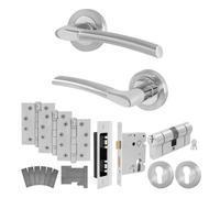 Afit Polished Chrome / Satin Door Handle Euro Lock And Double Cylinder Kit - Fir Fd30/60, Handles, Locks, Hinges - Boston
