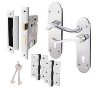 Afit Polished Chrome Scroll Door Handle Lock Set With Sashlock And Hinges Pack Of 1 Shaped Victorian Scroll Range