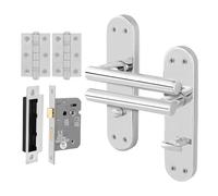 AFIT Polished Chrome T-Bar Bathroom Door Handle Set Lock Hinges 1 Pair in Silver | Size: 150mm x 150mm AFIT Silver 150mm x 150mm