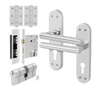 AFIT Polished Chrome T-Bar Door Handle Euro Lock Double Cylinder Hinges in Silver | Size: 150mm x 150mm AFIT Silver 150mm x 150mm