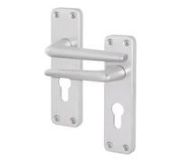 Afit Satin Aluminium Door Handles, Euro Lock Handles On Backplate Contract Style Satin Finish - 154X41mm