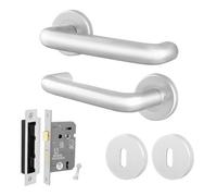 Afit Satin Aluminium Door Handles Key Lock Kit, 19mm Return To Door Lever On Rose Handles, 53mm Rose, Satin Finish