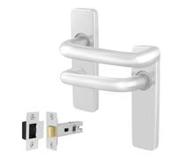 Afit Satin Aluminium Door Handles Latch 64mm Kit, 19mm Return To Door Lever On Backplate Handles, Satin Finish