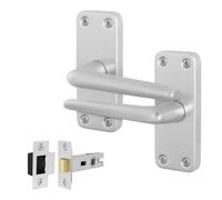 Afit Satin Aluminium Door Handles Latch 64mm Kit, Contract Style Lever On Backplate Handles, Satin Finish