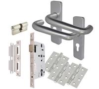 Afit Satin Aluminium Return To Door Lever Door Handle Kit - Euro Cylinder Lock Kit 153mm
