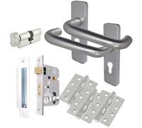 Afit Satin Aluminium Return To Door Lever Door Handle Kit - Euro Cylinder & Turn Lock Kit 153mm