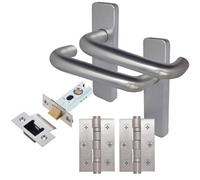Afit Satin Aluminium Return To Door Lever Door Handle Kit - Latch 153mm