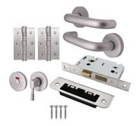 Afit Satin Aluminium Return To Door Lever On Rose Door Handle Kit - Bathroom