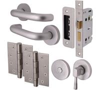 Afit Satin Aluminium Return To Door Lever On Rose Handle Bathroom Lock Kit 102mm Hinges