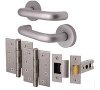 Afit Satin Aluminium Return To Door Lever On Rose Handle Latch Kit - 102mm Hinges 76mm Latch