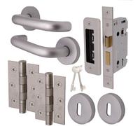 Afit Satin Aluminium Return To Door Lever On Rose Handle Sash Lock Kit - 76mm Hinges
