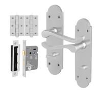 AFIT Satin Bathroom Door Handle Set, 1 Pair Satin Chrome Backplate, Hinges in Silver | Size: 150mm x 150mm AFIT Silver 150mm x 150mm