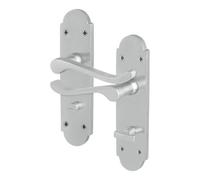 Afit Satin Bathroom Door Handles, 1 Pair Of Internal Satin Chrome Victorian Scroll Shaped Backplate Handles
