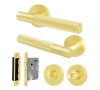 AFIT Satin Brass Bathroom Door Handle Rose, WC Lock 64mm in Gold | Size: 150mm x 150mm AFIT Gold 150mm x 150mm
