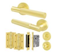 AFIT Satin Brass Bathroom Door Handle Rose, WC Lock 64mm with Hinges in Gold | Size: 150mm x 150mm AFIT Gold 150mm x 150mm