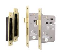 Afit Satin Brass Bathroom Lock - Fir Ce Approved Mortice Door Lock 80mm / 3 Inch - Pack Of 2