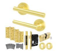 Afit Satin Brass Door Handle Euro Lock And Double Cylinder Kit - Fir Fd30/60, Handles, Locks, Hinges - Olvera