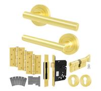 Afit Satin Brass Door Handle Euro Lock And Turn Cylinder Kit - Fir Fd30/60, Internal Handles, Locks, Hinges - Olvera