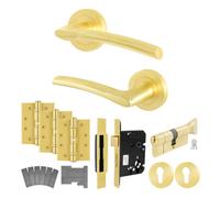 Afit Satin Brass Door Handle Euro Lock And Turn Cylinder Kit - Fire Rated Fd30/60, Internal Handles, Locks, Hinges - Boston