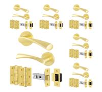 AFIT Satin Brass Door Handle Rose, Latch & Hinges 6 Pairs Novi in Gold | Size: 150mm x 150mm AFIT Gold 150mm x 150mm