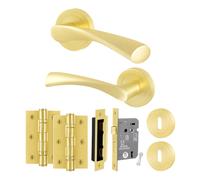 AFIT Satin Brass Door Handle Rose, Sash Lock 64mm Escutcheon 1 Pair Novi in Gold | Size: 150mm x 150mm AFIT Gold 150mm x 150mm
