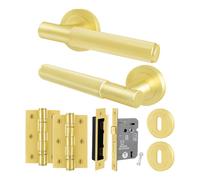 AFIT Satin Brass Door Handle Round Rose, Key Lock 64mm with Hinges in Gold | Size: 150mm x 150mm AFIT Gold 150mm x 150mm