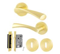 AFIT Satin Brass Door Handle Sash Lock Escutcheons Set, 1 Pair Lever in Gold | Size: 150mm x 150mm AFIT Gold 150mm x 150mm