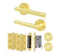 AFIT Satin Brass Door Handle Sash Lock Hinges Escutcheons Complete Set in Gold | Size: 150mm x 150mm AFIT Gold 150mm x 150mm