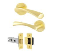 Afit Satin Brass Door Handles Round Rose With Latch, 1 Pair Of Internal Lever Handles, Latch 64mm - Novi