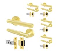 AFIT Satin Brass Door Handles Round Rose with Latch, 5 Pairs Knurled in Gold | Size: 150mm x 150mm AFIT Gold 150mm x 150mm