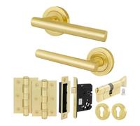 AFIT Satin Brass Euro Thumbturn Cylinder Door Handle Lock Hinges Set in Gold | Size: 150mm x 150mm AFIT Gold 150mm x 150mm