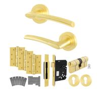 AFIT Satin Brass Fire Door Handle Euro Lock Thumbturn Cylinder Boston in Gold | Size: 150mm x 150mm AFIT Gold 150mm x 150mm