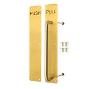 Afit Satin Brass Pull Handle On Plate And Engraved Push Finger Plate 425 X 75mm Satin Brass