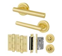 AFIT Satin Brass T-Bar Bathroom Handle WC Lock Hinges Set (64mm) 1 Pair in Gold | Size: 150mm x 150mm AFIT Gold 150mm x 150mm