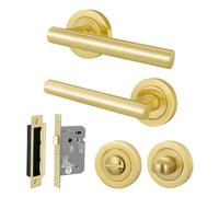 AFIT Satin Brass T-Bar Bathroom Handle WC Lock Privacy Set (64mm) 1 Pair in Gold | Size: 150mm x 150mm AFIT Gold 150mm x 150mm