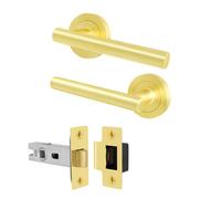 AFIT Satin Brass T-Bar Door Handle & Latch Set Round Rose 1 Pair in Gold | Size: 150mm x 150mm AFIT Gold 150mm x 150mm