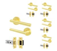 AFIT Satin Brass T-Bar Door Handle & Latch Set Round Rose 5 Pairs in Gold | Size: 150mm x 150mm AFIT Gold 150mm x 150mm
