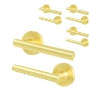 AFIT Satin Brass T-Bar Door Handles Round Rose Internal Lever 4 Pairs in Gold | Size: 150mm x 150mm AFIT Gold 150mm x 150mm