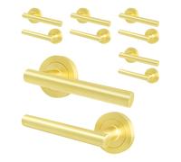 AFIT Satin Brass T-Bar Door Handles Round Rose Internal Lever 5 Pairs in Gold | Size: 150mm x 150mm AFIT Gold 150mm x 150mm