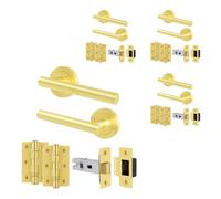 AFIT Satin Brass T-Bar Handle Latch Hinges Set (64mm) 4 Pairs in Gold | Size: 150mm x 150mm AFIT Gold 150mm x 150mm