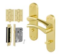 AFIT Satin Brass Twist Bathroom Handle WC Lock Hinges Set (64mm) 1 Pair in Gold | Size: 150mm x 150mm AFIT Gold 150mm x 150mm
