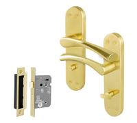 AFIT Satin Brass Twist Bathroom Handle WC Lock Privacy Set (64mm) 1 Pair in Gold | Size: 150mm x 150mm AFIT Gold 150mm x 150mm